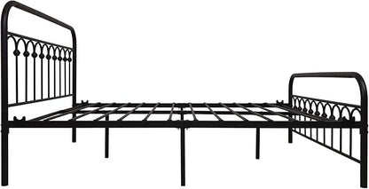 YALAXON Vintage Sturdy Queen Size Metal Bed Frame Basic with Headboard and Footboard,No Box Spring Needed,Under Bed Storage (Queen,Black)