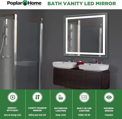 LED Vanity Bathroom Mirror 36 x 36 in. Wall Mounted, Dimmable, Lighted, Anti-Fog Mirror – Modern, Frameless Design