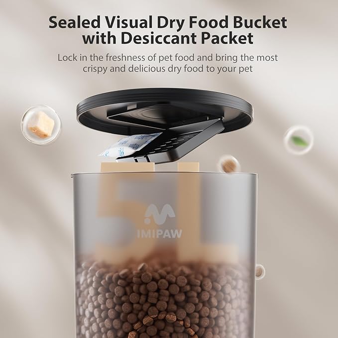 Automatic Cat Feeder, 5L Pet Dry Food Dispenser with Timed Programmable Portion Control, Dual Power, With Desiccant Bag, Easy Set Up, 10 Meals Per Day for Cats and Puppies（Remote Not Supported）-Mewly Pet