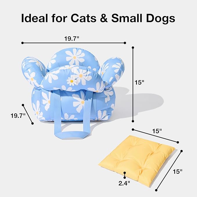 VETRESKA Pet Car Seat for Small Dogs - Washable Cat Carrier for Car Seat Portable Puppy Dog Bed, Pet Travel Carrier Bed with Safety Clip-On Leas-Mewly Pet
