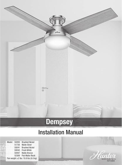 Hunter 52389 Dempsey Ceiling Fan 52 inches Matte Black