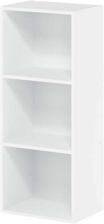 Furinno LUDER Book Shelf, 3-Cube Bookshelf, Bookcase, 9.3" x 12" x 31.5", for Living Room, Bedroom, Home Office, White