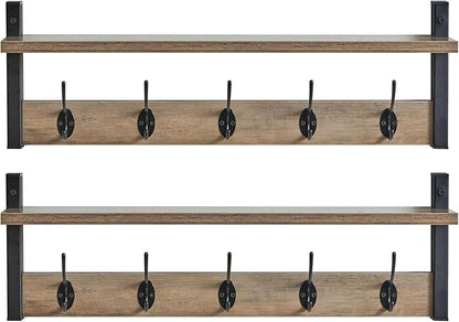 YMYNY Coat Rack Wall Mount with Shelf, 2 Pack 23.6" Coat Hooks Wall Mount, Wall Hooks for Hanging, Coat Hanger Wall Mount, Hat Rack for Wall, Towel Hooks for Bathrooms, Silver Gray UHWS004Y-2