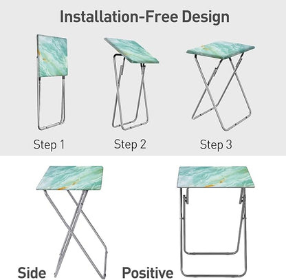 Garden 4 you Folding TV Tray Table,TV Dinner Table with Sturdy MDF Top,Eating Trays for Living Room with No Assembly Required, 2PCS (Sea Blue)