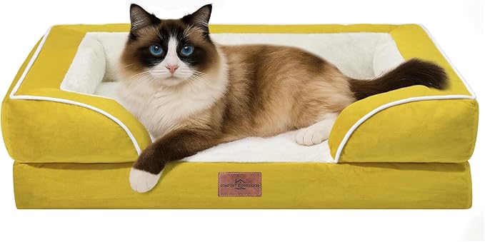 Comfort Expression Small Dog Beds Waterproof Cat Beds Orthopedic Foam Sofa Beds for Small Dogs Comfy Pet Bed with Washable Removable Cover & Non-Slip Bottom(XX-Small,Spicy Mustard)-Mewly Pet