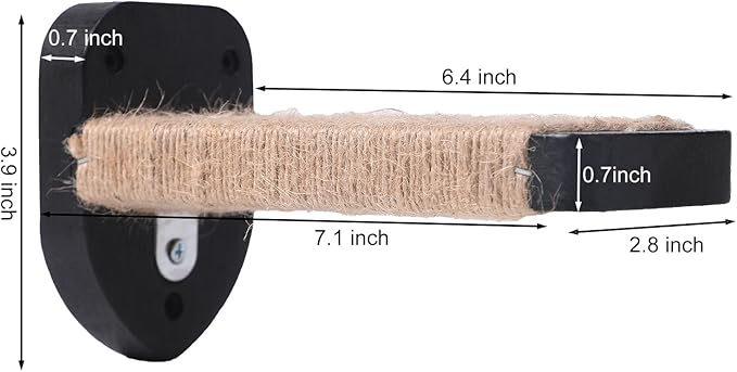 3-in-1 Cat Wall Steps - Climbing Wall Furniture & Shelves with Hemp Rope, Solid Wood Cat Ladder (Standard-Black)-Mewly Pet