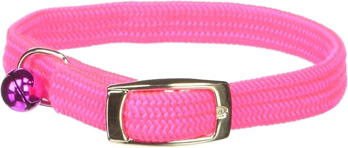 Kool Kat Elastic Cat Safety Collar with Bell, Neon Pink, 10"-Mewly Pet