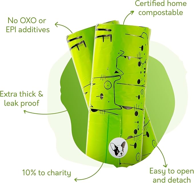 100% Certified Home Compostable Dog Poop Bags with Handles - 10% to Charity - ASTM D6400 & EN 13432 Compliant Large Poop Bags - 240 Bags - Large Pantry Roll of Plant Based Compostable Poop Bags-Mewly Pet