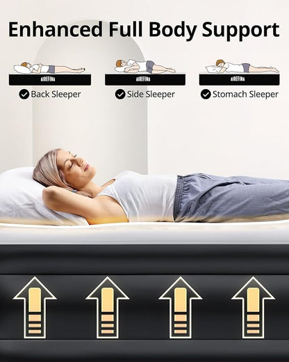 Airefina Air Mattress Queen with Built in Pump, 18 Raised Comfort Blow Up Mattress with Carrying Bag, Portable Inflatable Mattress for Guest Home, Air Bed Colchones Inflables 750 Lbs Max, 80*60*18 in