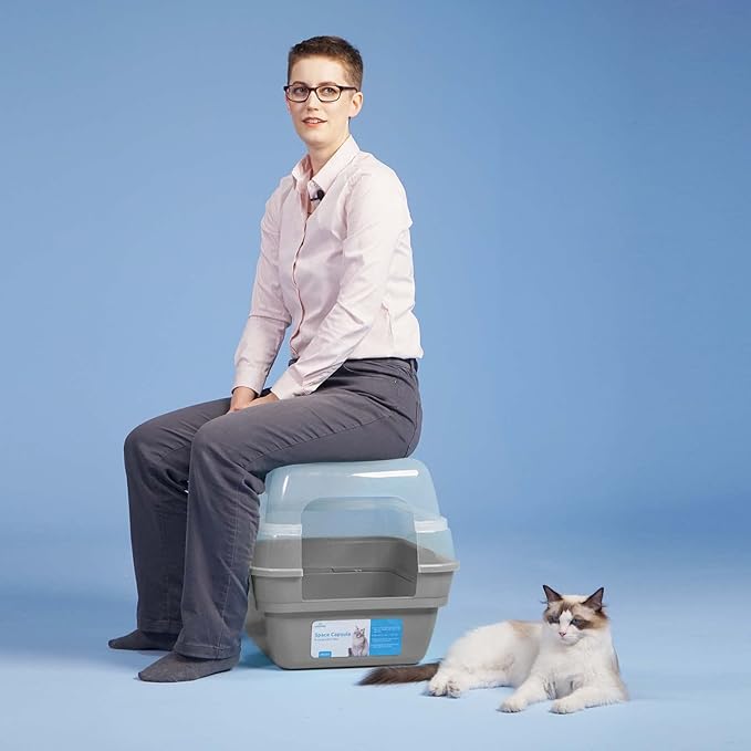 Petfamily Cat Litter Box, Large Foldable Jumbo Hooded with Transparent Lid,Grey-Mewly Pet