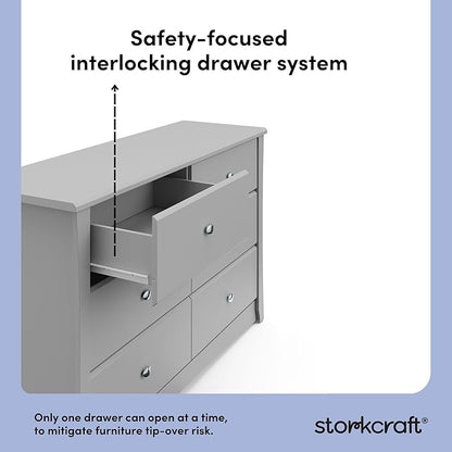 Storkcraft Crescent 6-Drawer Dresser (Pebble Gray) – GREENGUARD Gold Certified, Gray Dresser for Bedroom, Kids & Nursery Storage Chest, Safety Interlocking Drawers, Pre-Installed Tracks, Kids Chest