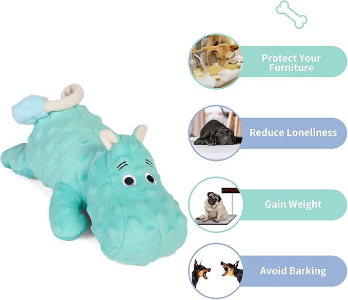 DODODOLA Cute Stuffed Hippo Dog Toys Squeaky Dog Toys with Crinkle Paper Dog Plush Toys for Large Breed Dog Chew Toys for Small, Medium, Large Dogs-Mewly Pet
