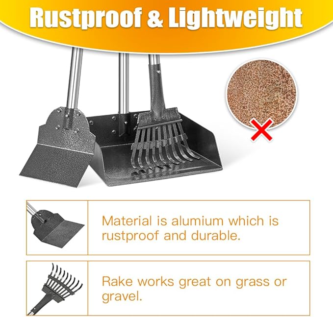 TOOGE Larger Pooper Scooper, Dog Pooper Scooper for Large Medium Small Dogs Heavy Duty Long Handle Metal Tray Rake Shovel Set for Yard Grass-Mewly Pet