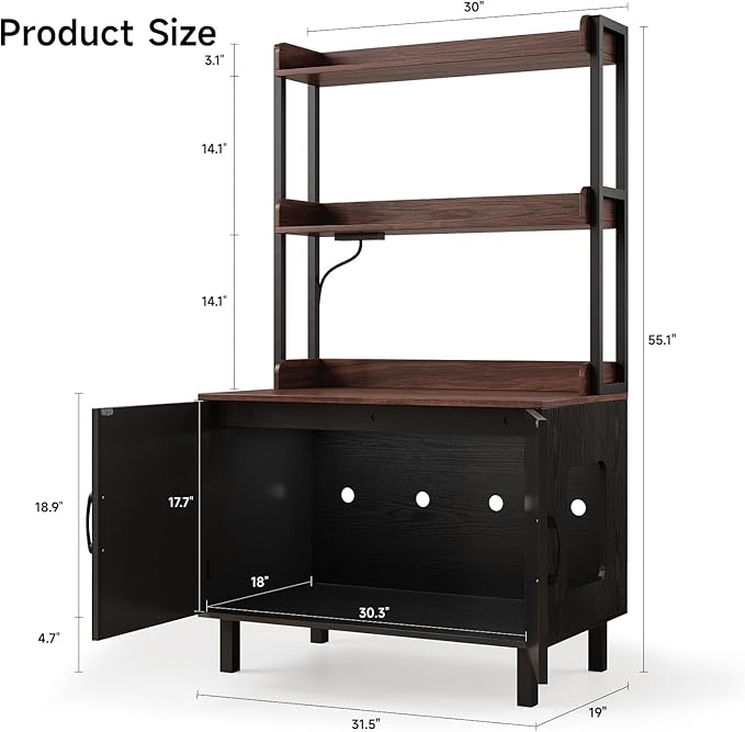 55 Inches Cat Litter Box Enclosure, Hidden Litter Box Furniture with 2 Storage Shelves and Charging Sockets, Wooden Cat House, Large Indoor Cabinet for Living Room & Entryway, Black-Mewly Pet
