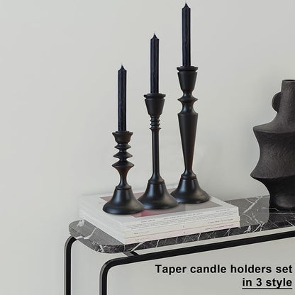 Candlestick Holders Black Candle Holder Set in 3 Designs-Taper Candle Holders Set of 3 for Candlesticks,Modern Wood Candle Stick Candle Holders for Decor