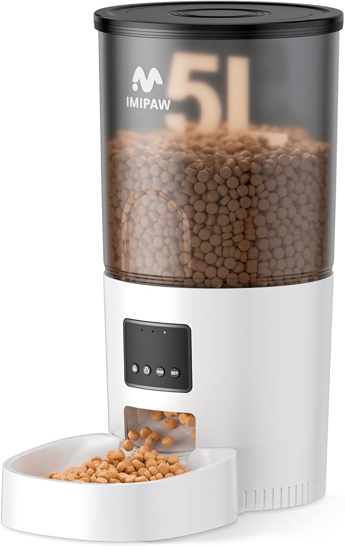 Automatic Cat Feeder, 5L Pet Dry Food Dispenser with Timed Programmable Portion Control, Dual Power, With Desiccant Bag, Easy Set Up, 10 Meals Per Day for Cats and Puppies（Remote Not Supported）-Mewly Pet