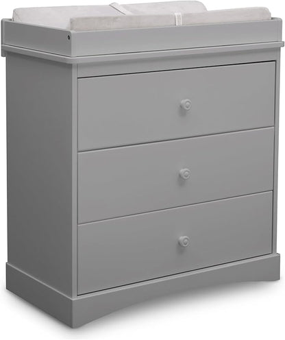 Delta Children Sutton 3 Drawer Dresser with Changing Top and Interlocking Drawers - Greenguard Gold Certified, Grey