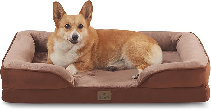 Bedfolks Orthopedic Dog Bed, Waterproof Dog Sofa Bed for Large Dogs, Egg Foam Pet Couch Bed with Removable Washable Cover and Nonslip Bottom, Brown-Mewly Pet