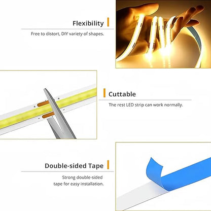 COB LED Strip Light 24V, 16.4ft Touch Dimmable LED Light Strip, High Density Flexible Warm Tape Lights, CRI90+ LED Lighting for Backlighting for TV, Bedroom, Cabinet, Indoor Decor