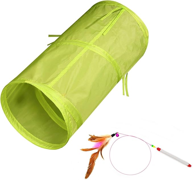 iCAGY Cat Tunnel for Indoor Cats Interactive, Rabbit Tunnel Toys, Pet Toys Play Tunnels for Cats Kittens Rabbits Puppies Crinkle Pop Up Light Green 20"-Mewly Pet