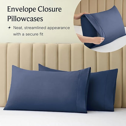 LuxClub 4 PC Full Sheet Set, Breathable Luxury Bed Sheets, Deep Pockets Wrinkle Free Cooling Bed Sheets Machine Washable Hotel Bedding Silky Soft - Navy Full