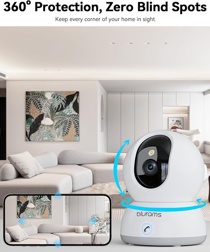 blurams Pet Camera 4K, 8MP Indoor Cameras for Home Security with One-Touch Call, Color Night Vision, Motion Tracking, 5GHz/2.4GHz Wi-Fi, Cloud & SD Card Storage, Wi-Fi 6-Mewly Pet