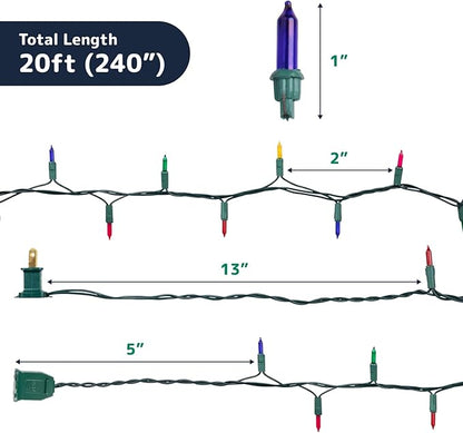 PREXTEX Christmas String Lights with Green Wire - 100 Count, 20 Ft Multicolored Christmas Tree Lights for Xmas Decorations Indoor and Outdoor - Warm Fairy String, Ideal for Patios, Fences, Holidays