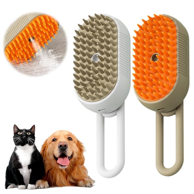 Pet Steam Groomer Brush Electric,2025 Electric Cat Grooming Brush for Massaging and Cleaning Shedding Pets Hair,3 in 1 Pet Steam Brushes Hair Removal Comb for Cats Dogs (2PCS)-Mewly Pet