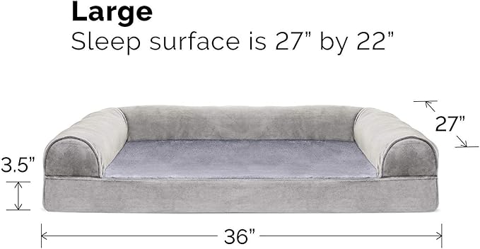 Furhaven Orthopedic Dog Bed for Large/Medium Dogs w/ Removable Bolsters & Washable Cover, For Dogs Up to 55 lbs - Faux Fur & Velvet Sofa - Smoke Gray, Large-Mewly Pet