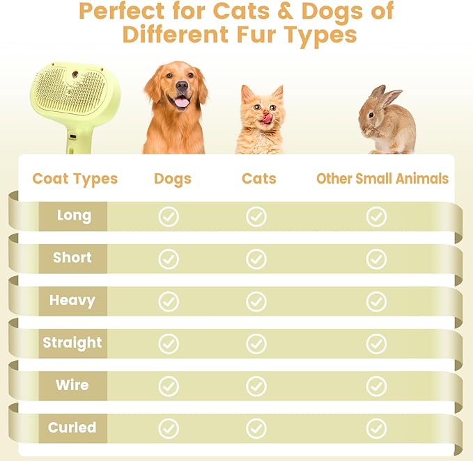 3 in 1 Cat Steam Brush, Pet Spray Hair Removal Comb for Shedding & Grooming, Water Brush for Cats Dogs Small Animals Long Short Haired with One-Click Release Button(Yellow)-Mewly Pet