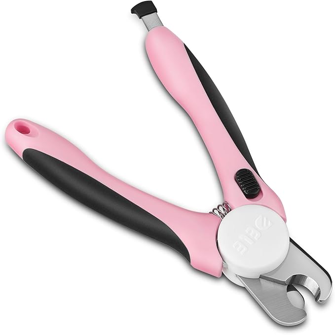Flexzion Dog Cat Nail Clipper and Trimmer, Pet Toe Claw Scissor Grooming Tool with Stainless Steel Blades File Easy Grip Handle Safety Guard Avoid Overcutting for Small Medium Large Breed Puppy, Pink-Mewly Pet