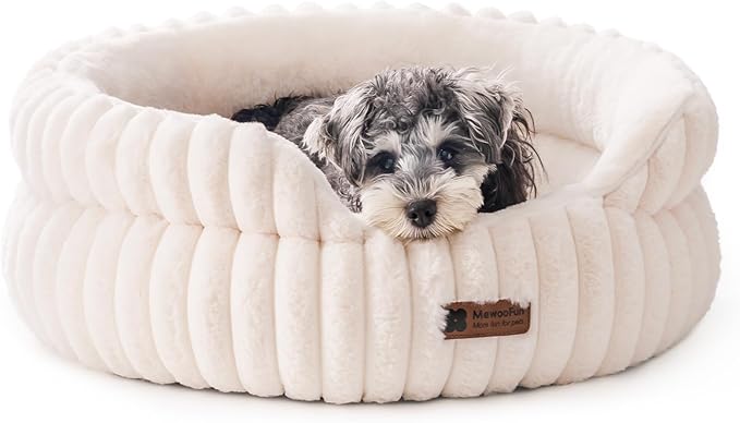 MEWOOFUN Washable Small Dog Bed, Cat Beds for Indoor Cats with Anti-Slip Bottom, Round Pet Bed for Puppy and Kitten (Beige, 24"x24"x9")-Mewly Pet