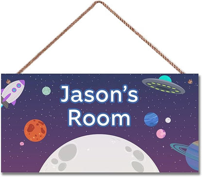 Personalized Universe Sign Planet Wall Art Decor For Kids Room UFO Decoration Nursery Decor Space Party Decorations For Little Man Cave Rocket Door Decor For Boys Room Girls Bedroom