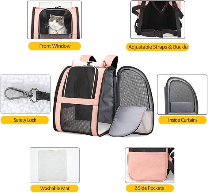 Texsens Pet Carrier Backpack with Window Blind for Small Cats Dogs, Ventilated Design, Safety Straps, Buckle Support, Collapsible, Designed for Travel, Hiking, Winter Outing, Outdoor, Go to Vet-Mewly Pet
