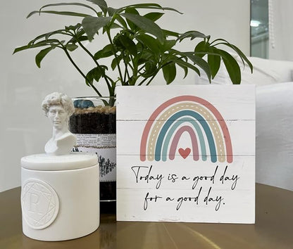 Inspirational Wood Signs, Wooden Box Sign Desk Decor, Positive Thinking Sign, Office Decor, Freestanding Decoration for Home Farmhouse, Housewarming Gift, Today is a Good Day for a Good Day