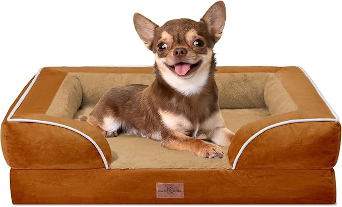 Comfort Expression Small Dog Beds Waterproof Orthopedic Foam Dog Sofa Beds for Small Dogs Comfy Pet Bed with Washable Removable Cover & Non-Slip Bottom(X-Small,Caramel)-Mewly Pet