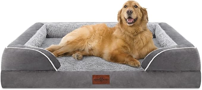 Comfort Expression Waterproof Orthopedic Foam Dog Beds for Extra Large Dogs Durable Dog Sofa The Pet Bed Washable Removable Cover with Zipper and Non-Slip Bottom Bolster-Mewly Pet