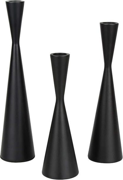 Vixdonos Taper Candlestick Holders Metal Candle Holders Set of 3 Table Decorative Candle Stand for Wedding, Dinning, Party,Home Decor (Matte Black)
