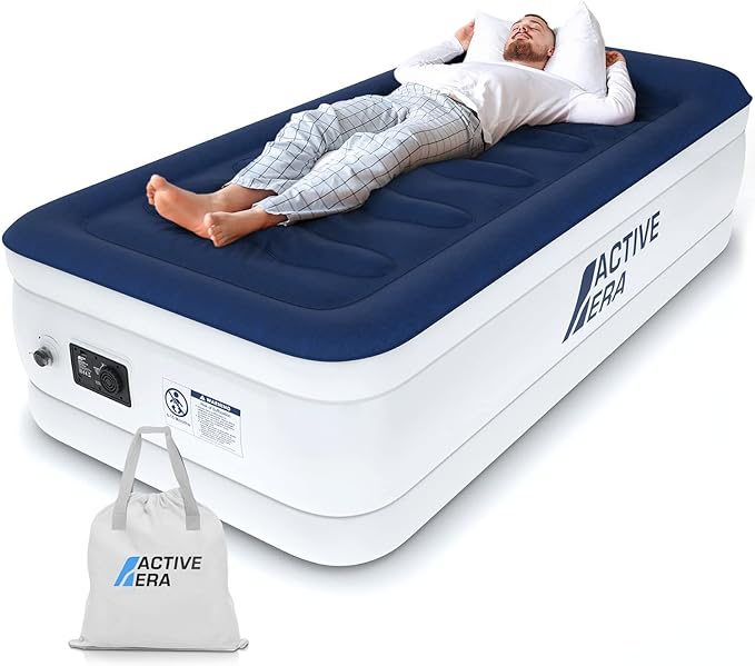 Active Era 21" Twin Air Mattress with Built-in Pump & Raised Pillow - Heavy Duty Puncture Resistant, Waterproof Blow Up Bed