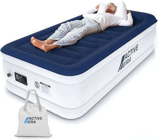 Active Era 21" Twin Air Mattress with Built-in Pump & Raised Pillow - Heavy Duty Puncture Resistant, Waterproof Blow Up Bed