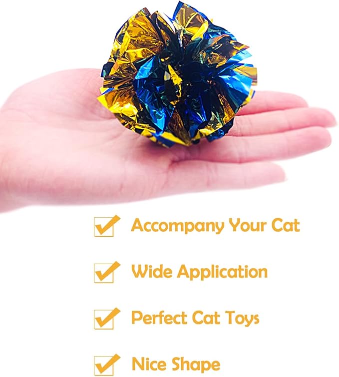 PET SHOW 20 Pcs Cat Crinkle Toy Ball 2.5inch Mylar Cat Pounce Chase Toys Colorful Paper Ball Chase Training Activity for Cats Kittens-Mewly Pet