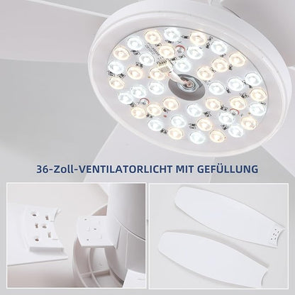 42" Ceiling Fans with Lights-Low Profile Ceiling Fan with Light and Remote/APP Control,Flush Mount,DC Reversible,LED Dimmable Modern Ceiling Fans for Bedroom,Indoor/Outdoor Patio Use(White)
