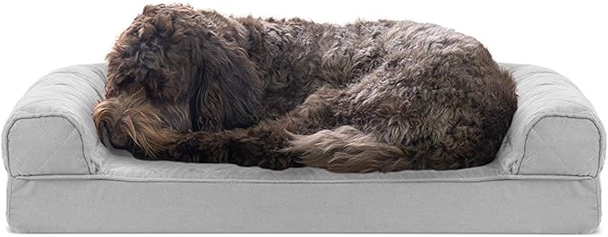 Furhaven Cooling Gel Dog Bed for Medium/Small Dogs w/ Removable Bolsters & Washable Cover, For Dogs Up to 35 lbs - Quilted Sofa - Silver Gray, Medium-Mewly Pet