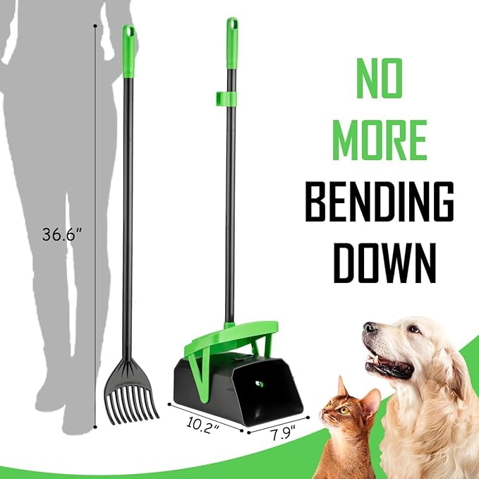 Pooper Scooper Swivel Bin & Rake with 100 Waste Bags, Dog Pooper Scooper with Bag Attachment for Large Medium Small Dogs, Poop Scooper with Lid for Lawn Yard Dog Kennel-Mewly Pet
