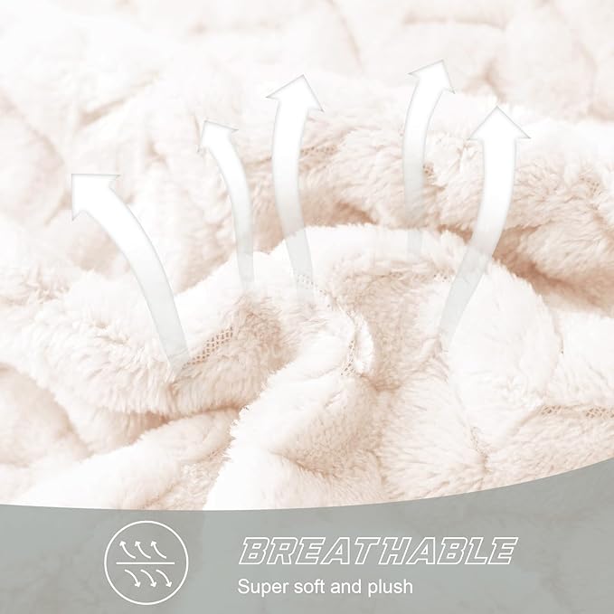 Exclusivo Mezcla Fleece Twin Size Blanket for Bed, 90x66 Inches Soft Cozy Jacquard Flannel Blankets, Lightweight Fuzzy Plush Warm for Winter, Off White