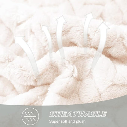 Exclusivo Mezcla Fleece Twin Size Blanket for Bed, 90x66 Inches Soft Cozy Jacquard Flannel Blankets, Lightweight Fuzzy Plush Warm for Winter, Off White