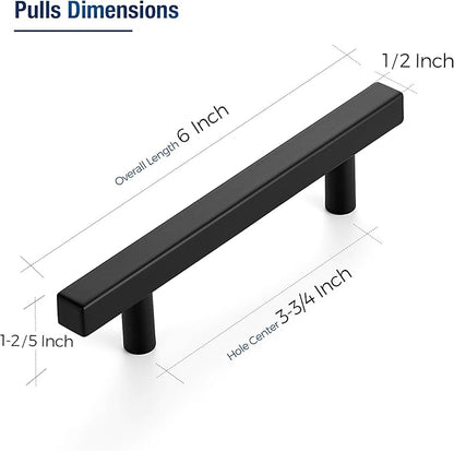 JOY DECOR 10 Pack 3-3/4 Inch Matte Black Square Cabinet Handles Stainless Steel Cabinet Hardware Pulls for Kitchen and Drawers with 6 Inch Overall Length