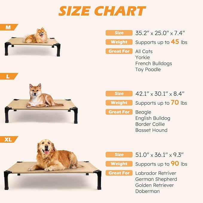 Heeyoo Elevated Dog Bed, Cooling Raised Pet Cot with Chew Proof Washable Breathable Mesh and Metal Frame, Portable Dog Cot Bed with No-Slip Feet for Outdoor or Indoor Use-Mewly Pet