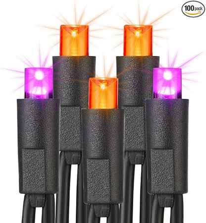 Brizled Orange & Purple Halloween Lights, 33ft 100 LED Halloween Lights 5mm Wide Angle String Light, 120V UL Certified Connectable Mini Purple Light Outdoor for Party Home Tree Decoration, Black Wire
