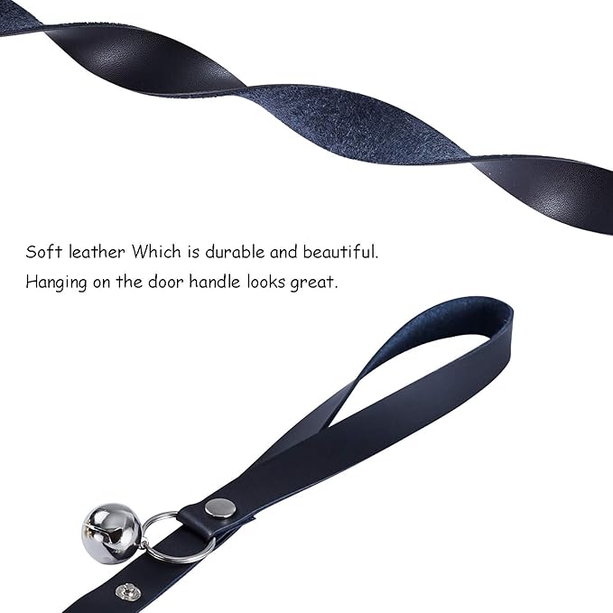 Leather Dog Doorbells for Door Knob/Potty Training/Go Outside, Length Adjustment Copper Dog Bell, Housetraining Hanging Bell, Black Leather Silver Bells - 2 Pack-Mewly Pet